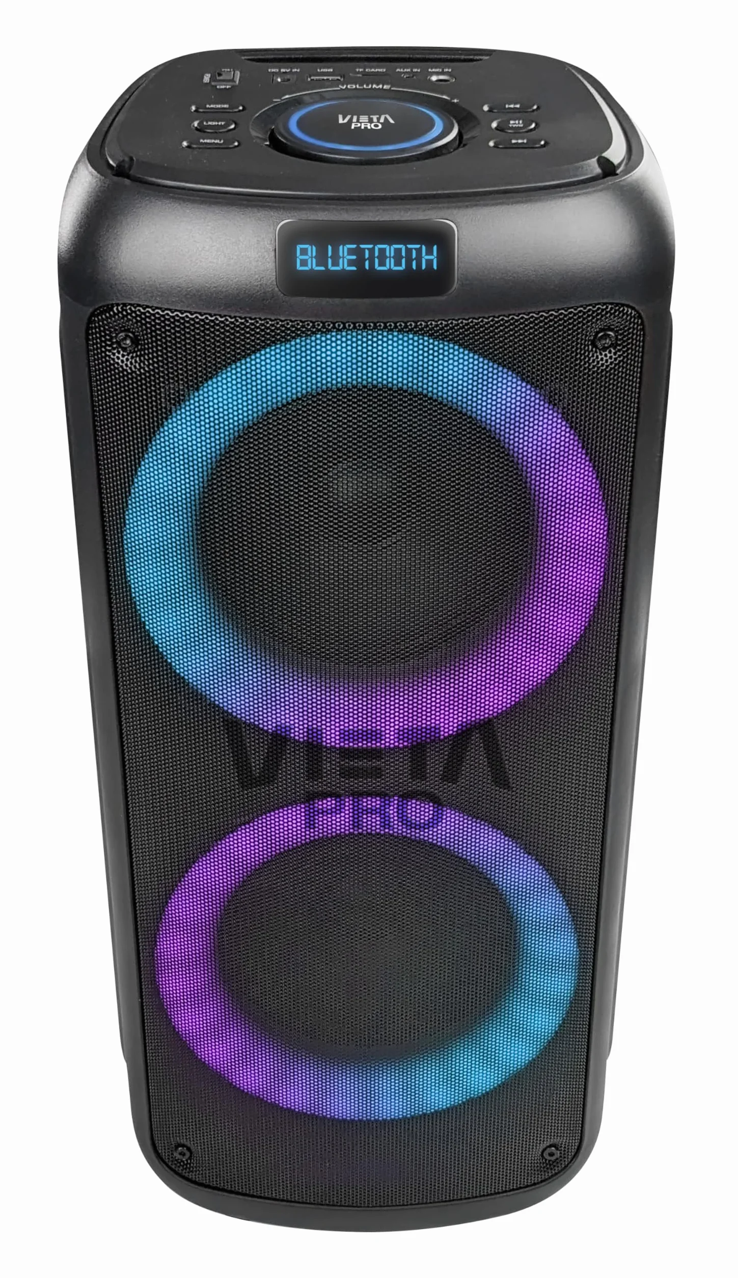 Vieta Pro | Altavoces Autoamplificados Bluetooth de 100W con Reproductor USB, Radio FM, Luces LED, Entrada de Micro y AUX-IN con batería de 9h | Altavoz Speaker Grande Party 2 para Fiestas y Karaoke