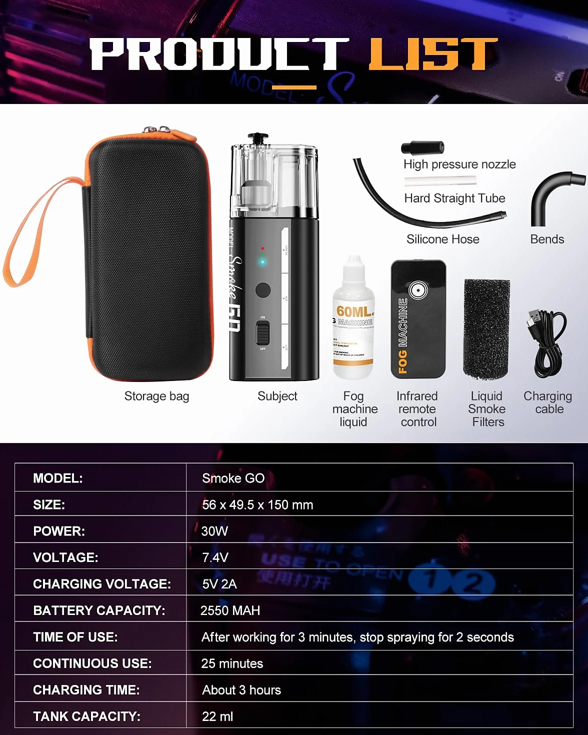 LENSGO SMOKE GO Máquina de humo portátil 30 W – Mini generador de niebla con mando a distancia y batería recargable, 5 modos en 1 para fotografía, vídeo, bodas y creadores de contenido