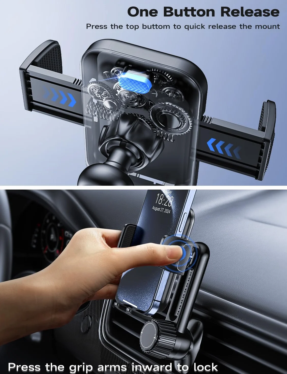 Soporte Móvil Coche Porta Teléfono 360° Rotación Liberación de un Botón para iPhone Samsung Huawei Xiaomi
