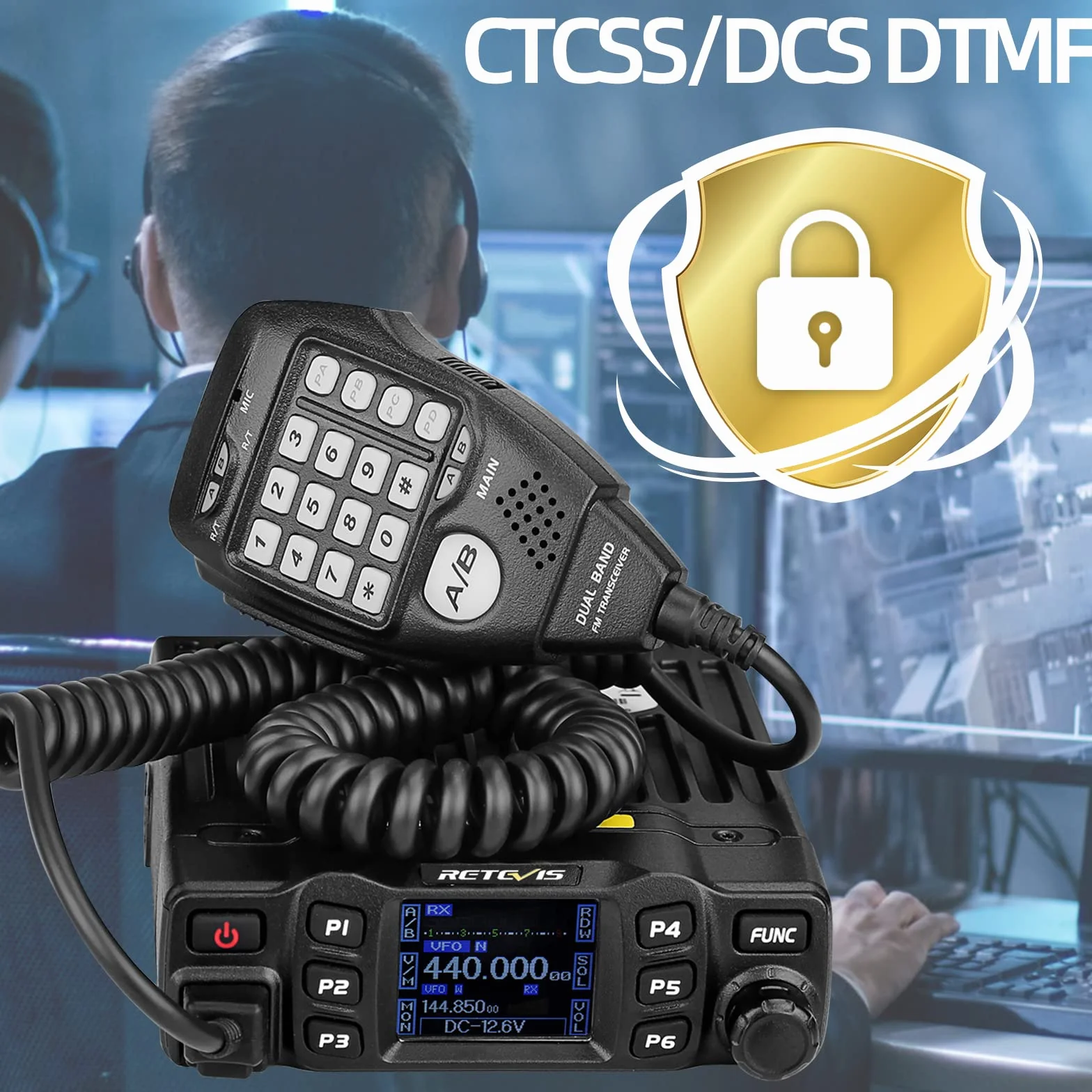 Retevis RT95 Emisoras Coche Doble Banda de Radioaficionado, Profesional, Canales DTMF TFT con Función Escaneo y Contraseña Mini Móvil