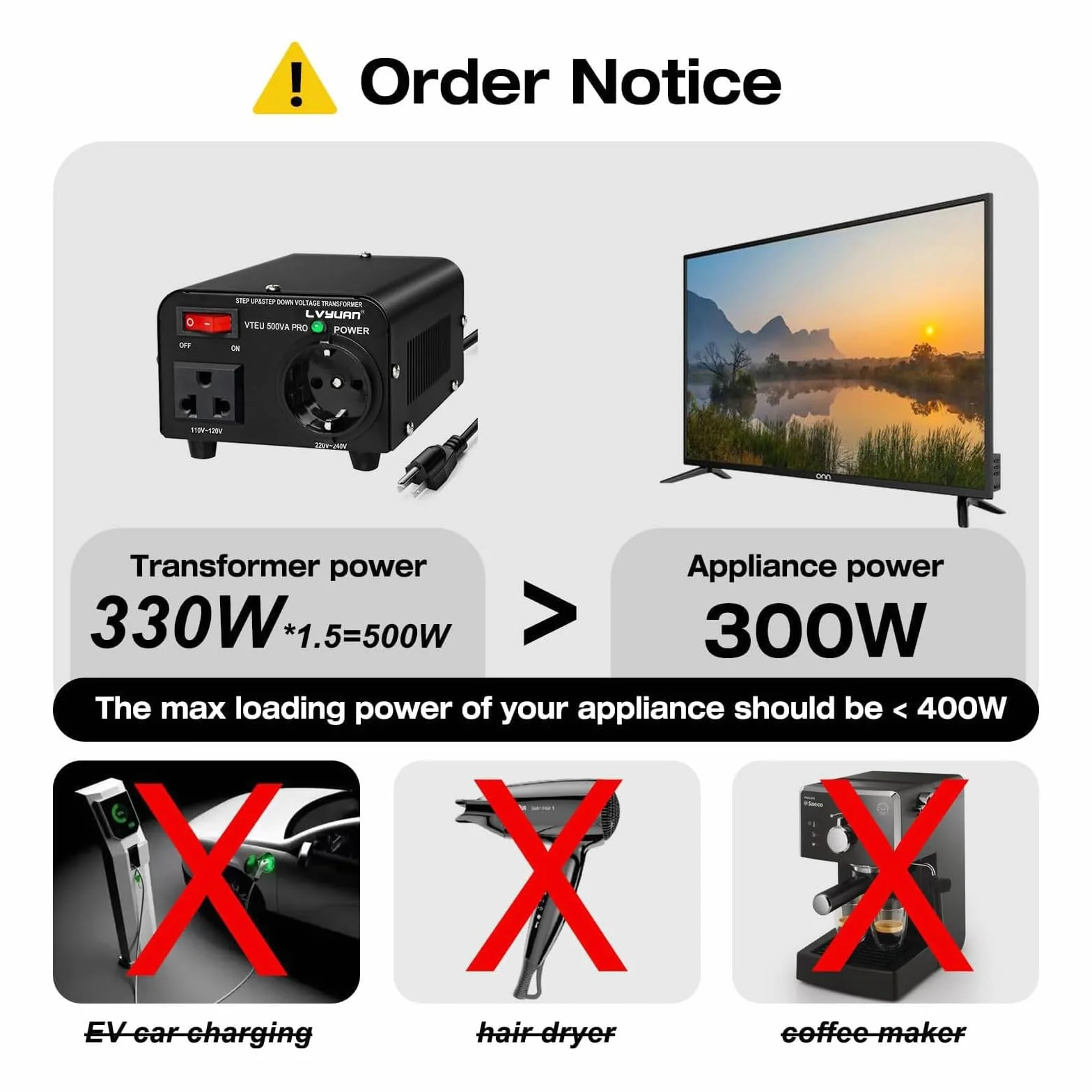 Cantonape 500VA Convertidor de Voltaje - Salida 110/220 Voltios CA - Transformador de Núcleo Toroidal EEUU de 500 Vatios