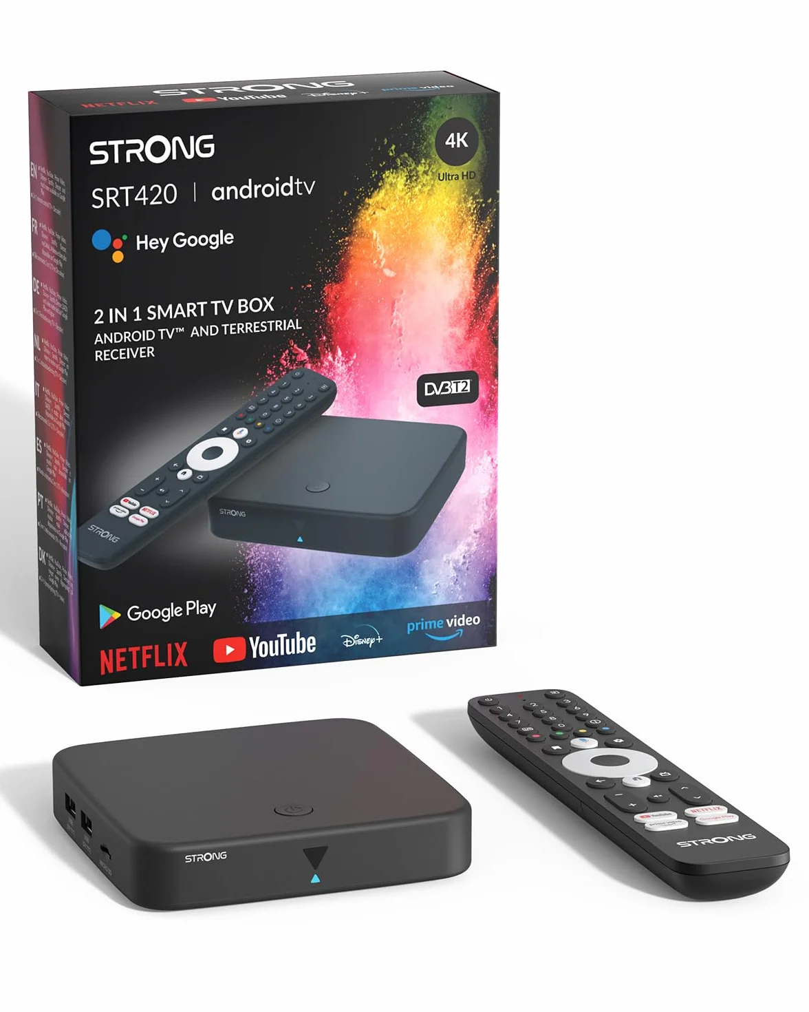 STRONG SRT420 TV Box Android TV 4K DVB-T2 2GB RAM 8GB Almacenamiento Chromecast Integrado WiFi HDR10+