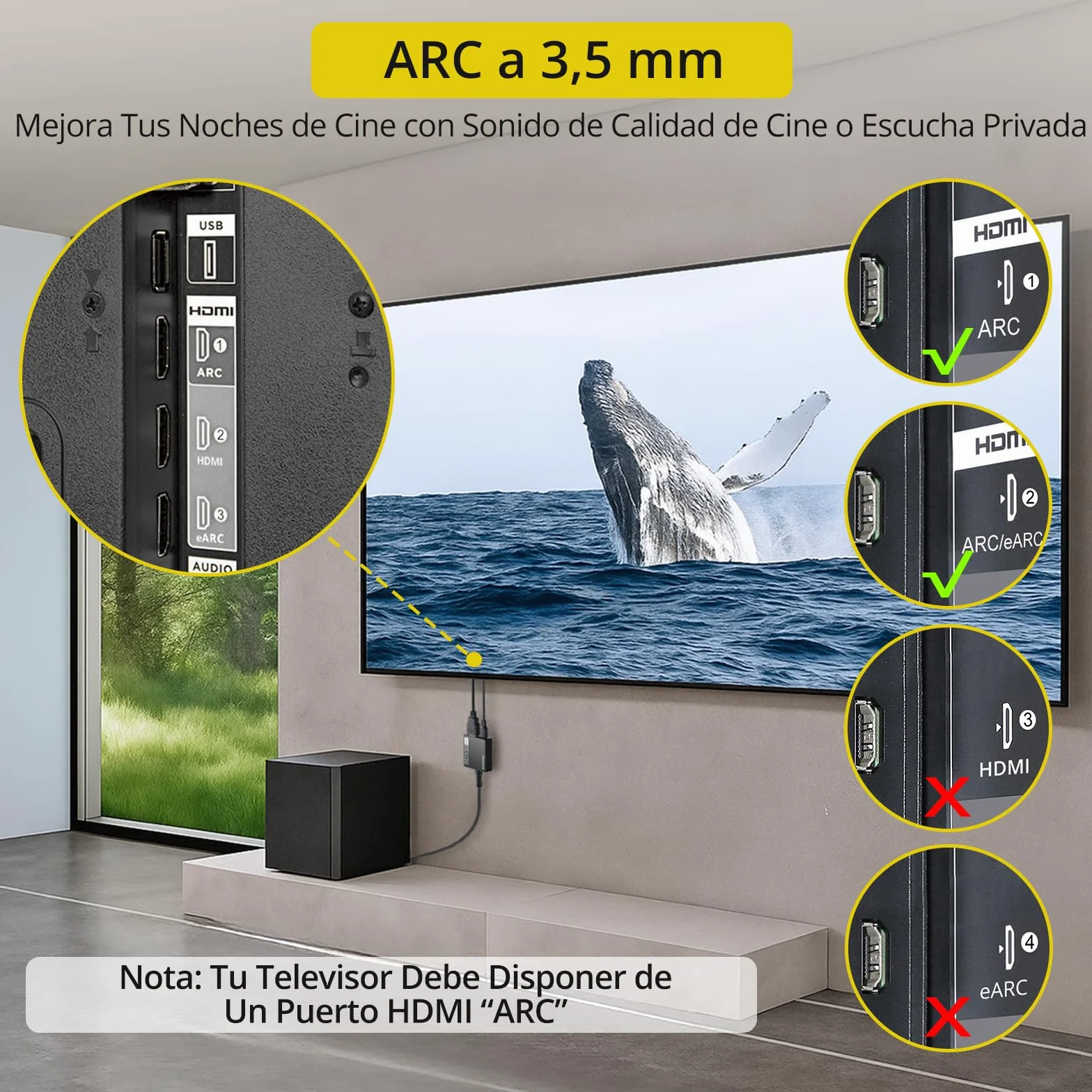 PROZOR Extractor de Audio HDMI ARC a 3,5mm Estéreo Convertidor ARC a Jack para TV Adaptador con Caja Metálica
