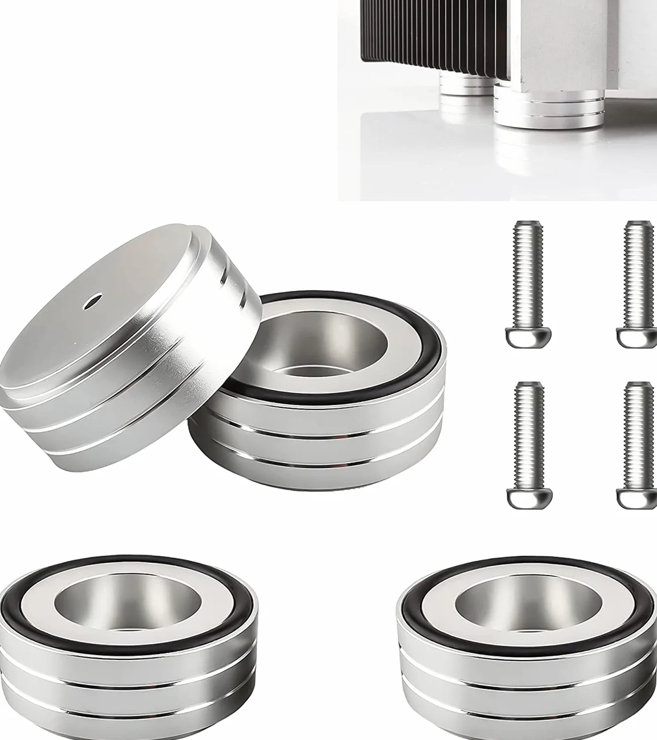 4 pies absorbentes de alta fidelidad, subwoofer de aluminio, 58 x 22 mm, para atornillar (plata)
