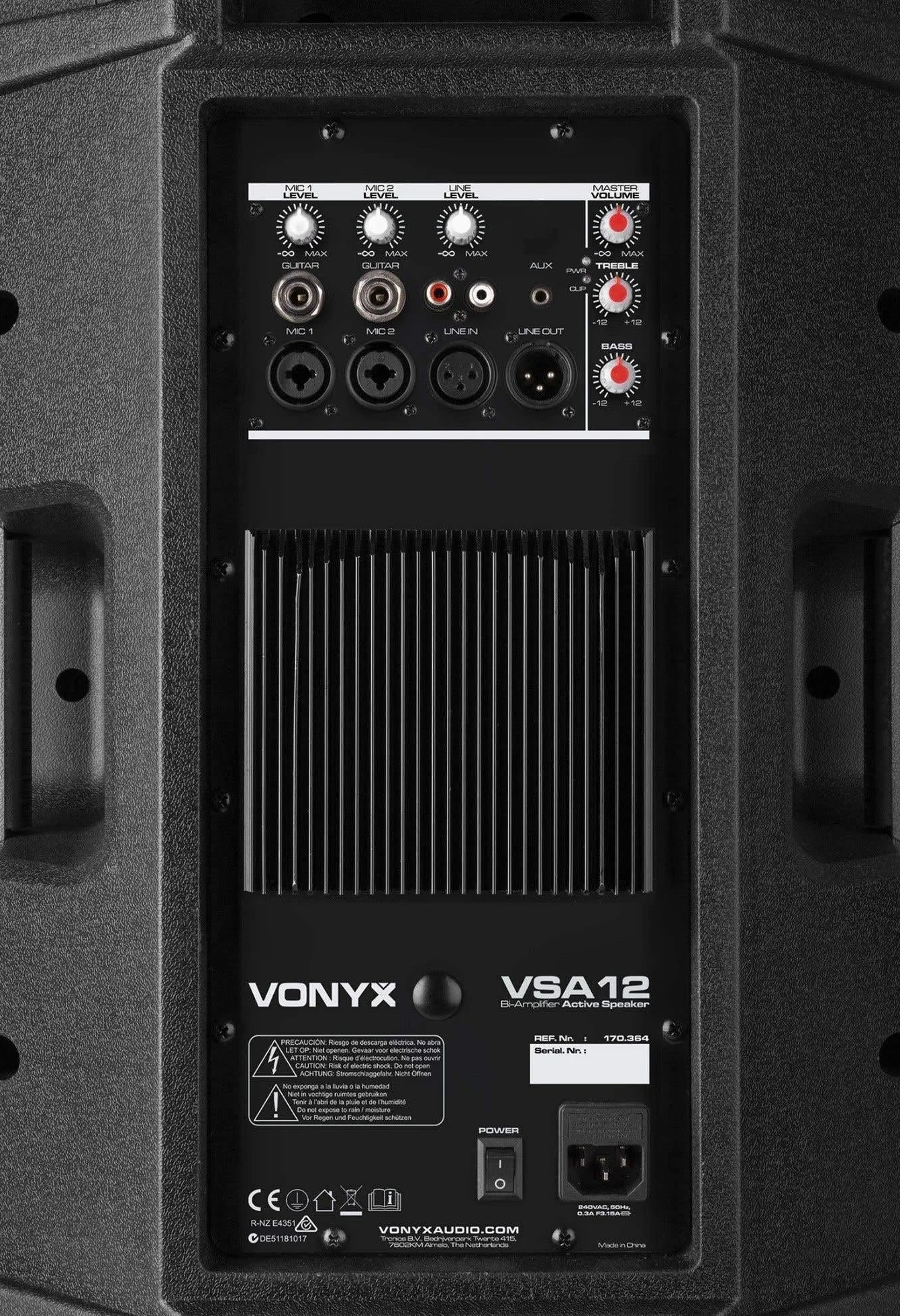 Vonyx VSA12 Altavoz Activo de 800 W biamplificado con woofer de 12" Entrada de micrófono y Guitarra, para música, Voz