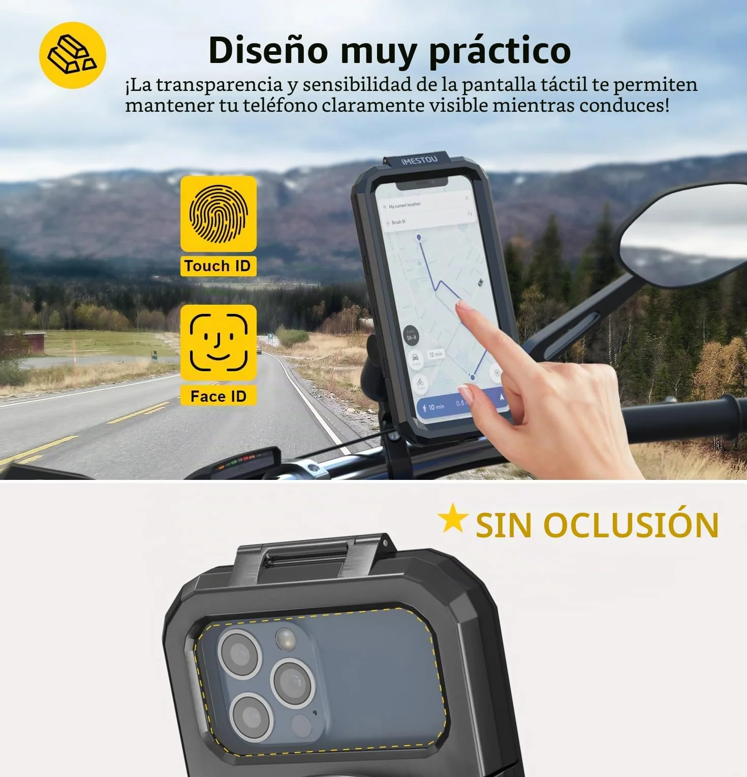 Soporte Impermeable para Teléfono de Motocicleta IP66 2,5cm Cabezal de Bola Compatible con RAM B 5,5" a 6,8"
