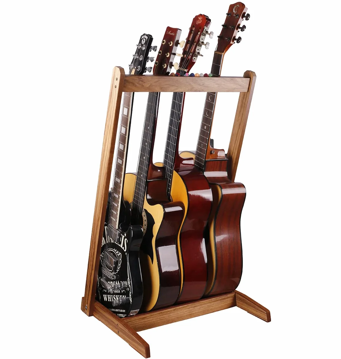 Soportes de Guitarra,HilerPunk Soportes de Guitarra de Madera Múltiple,Soporte de Guitarra de Suelo con Ranura para Púas de Fieltro y Estacas de Madera de Espuma Ajustables,para Casa o Estudio