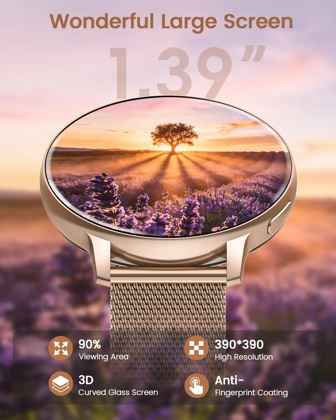 Reloj Inteligente Mujer, 1.39" HD Smartwatch Mujer con Llamadas/24H Sueño/Pulsómetro/SpO2, Función Femenina 120+ Modos Deportivos IP68 Pulsera Actividad Calorías Podómetro Android iOS Oro Rosa, Regalo