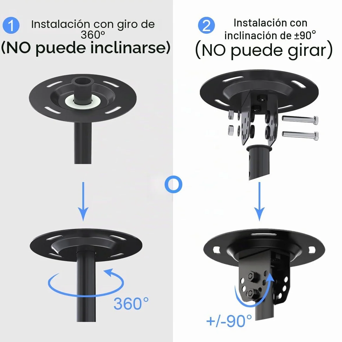 Suptek Soporte TV Techo 26-65 Pulgadas Altura Ajustable 43-70cm 45kg VESA 200x200 Inclinación 15° Giro 90° Rotación 360°