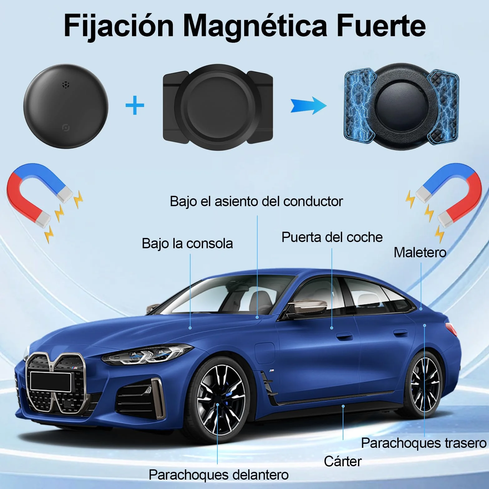 GPS Localizador para Coche, Rastreador Oculto Sin Cuota Mensual, Compatible con Find My iOS y Google Find Hub Android, Negro