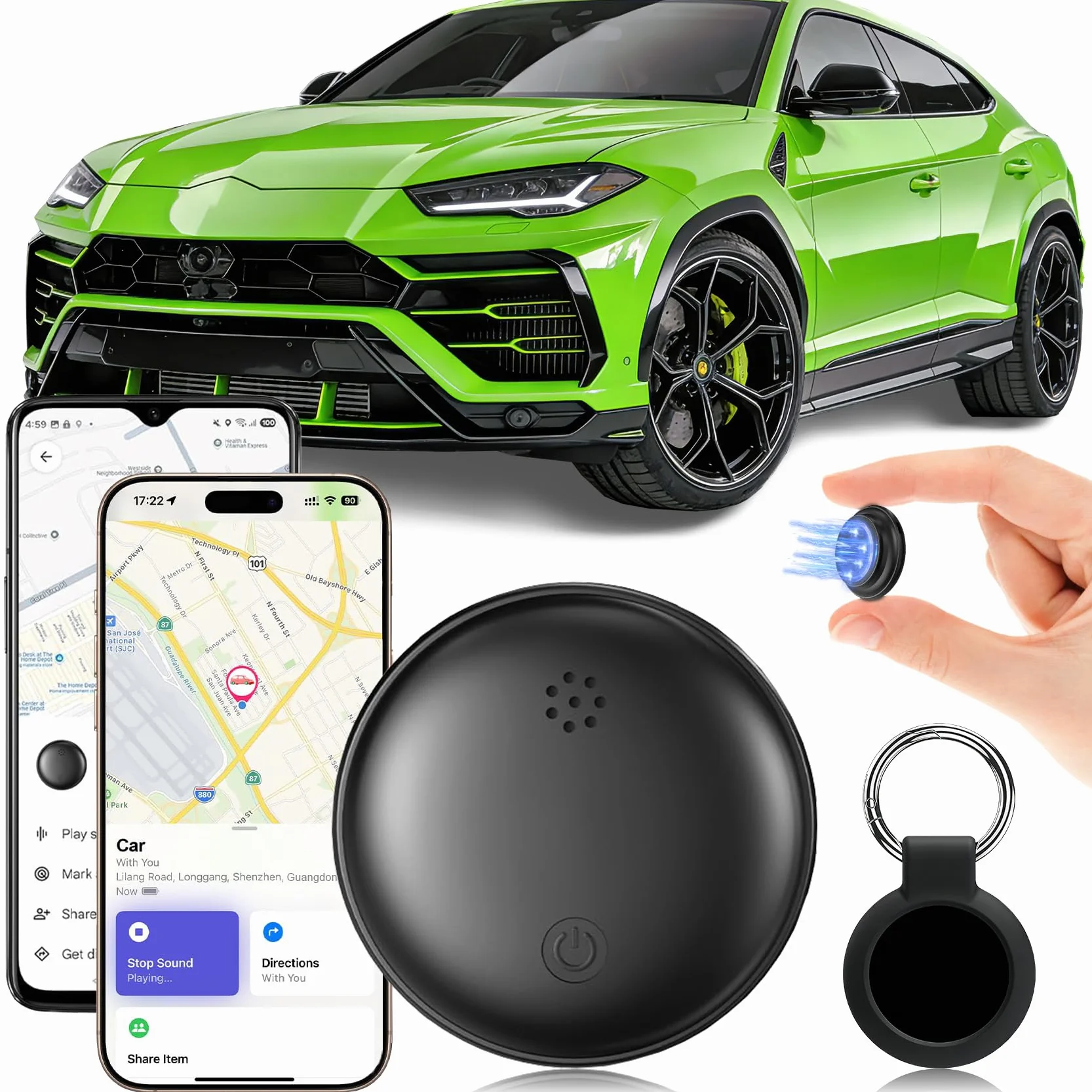GPS Coche Localizador,Localizador GPS para Coche Compatible con iOS e Android,Imán Integrado Ultrapotente Magnético Rastreador GPS No Requiere Suscripción Seguimiento en Tiempo Real (Negro)
