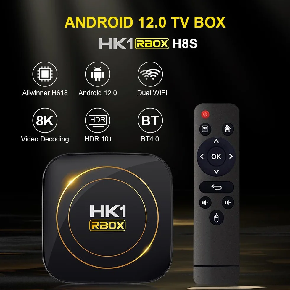HK1 RBOX Android 12.0 TV Box 4GB RAM 64GB ROM H618 Quad-Core 64-bit WiFi 2.4/5.8GHz BT 4.0 8K H265
