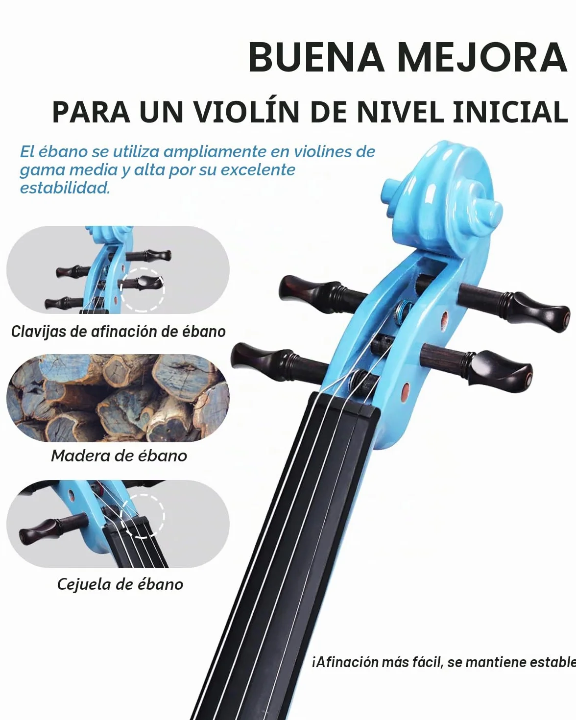 Aileen 4/4 Violín de Tamaño Completo para Adultos Principiantes, Fiddle Kit de Iniciación para Niños de 12 Años o Más, Azul Violín Set Estudiante con 13 Accesorios, incluyendo Atril, Pegatina Nueva
