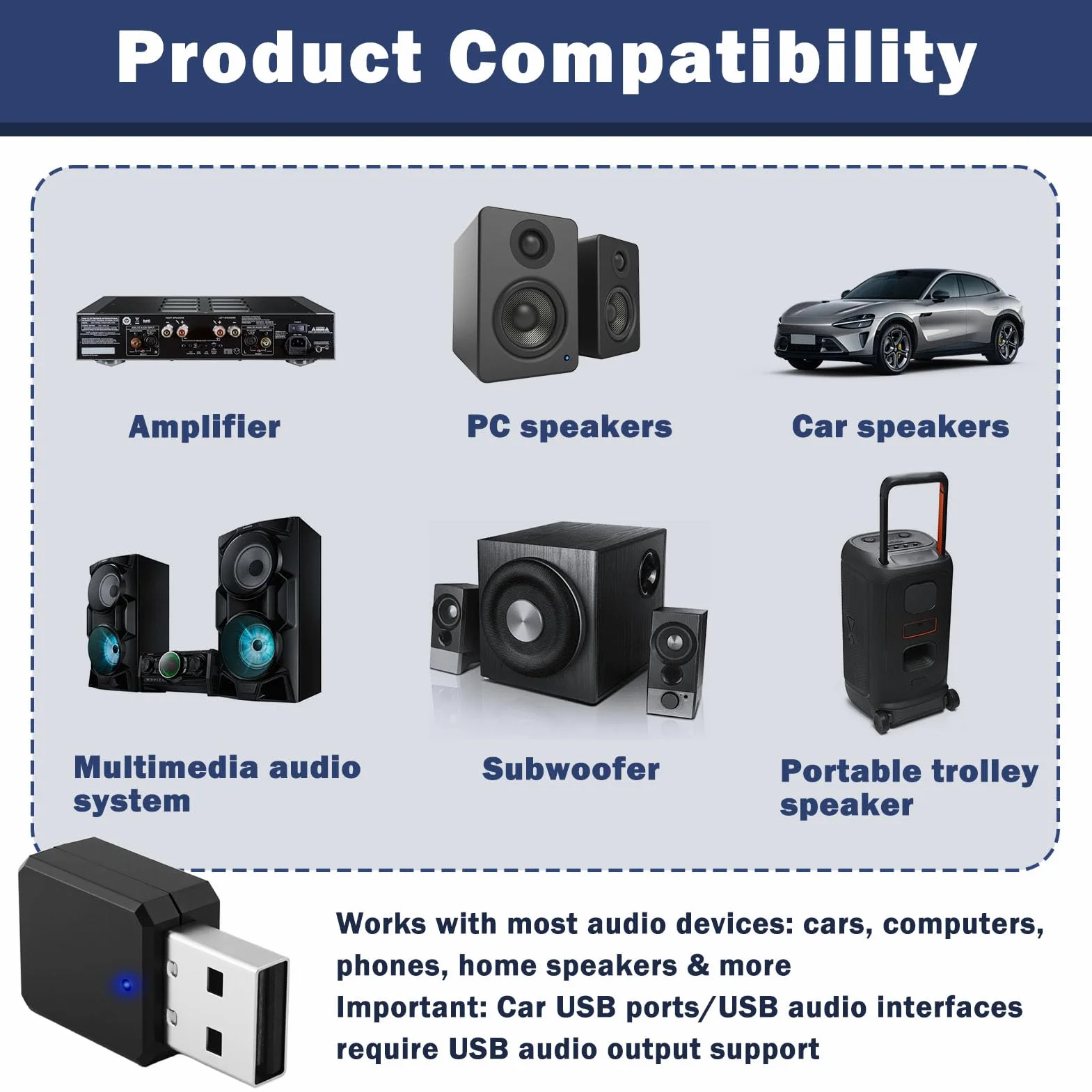 Adaptador Bluetooth USB para Coche con AUX, Receptor Audio Inalámbrico Blue Tooth 5.1, Bluetooth Auto para Música sin Cables, Compatible con Android Auto y CarPlay, Cable Jack 3.5mm