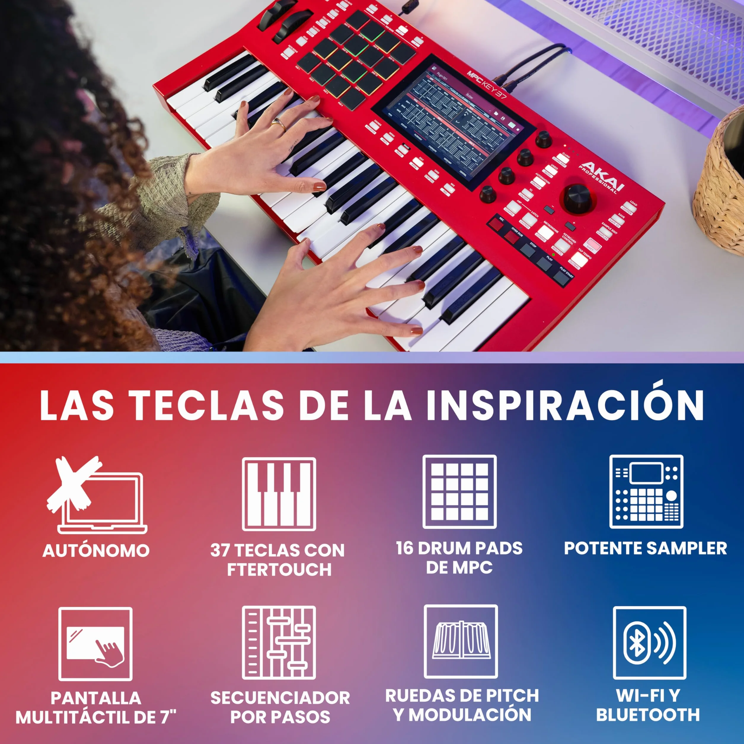 Akai Professional MPC Key 37 Sintetizador de Producción Independiente, Caja de Ritmos, Teclado MIDI, con Wi-Fi, Bluetooth, Pantalla Táctil, Plug-ins e Integración con Native Instruments