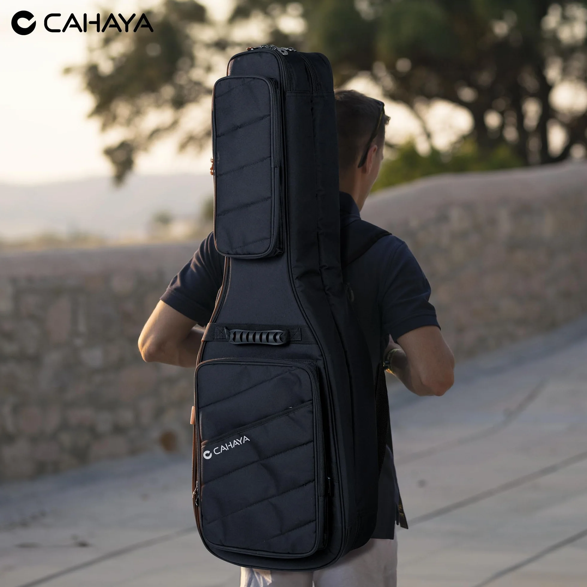 CAHAYA Bolsa para Doble Guitarra Eléctrica: Funda Suave Premium con Acolchado de 18 mm Compatible con ST (Stratocaster), LP (Les Paul) y Tele (Telecaster) con Bandas Reflectantes, Modelo CY00378-1