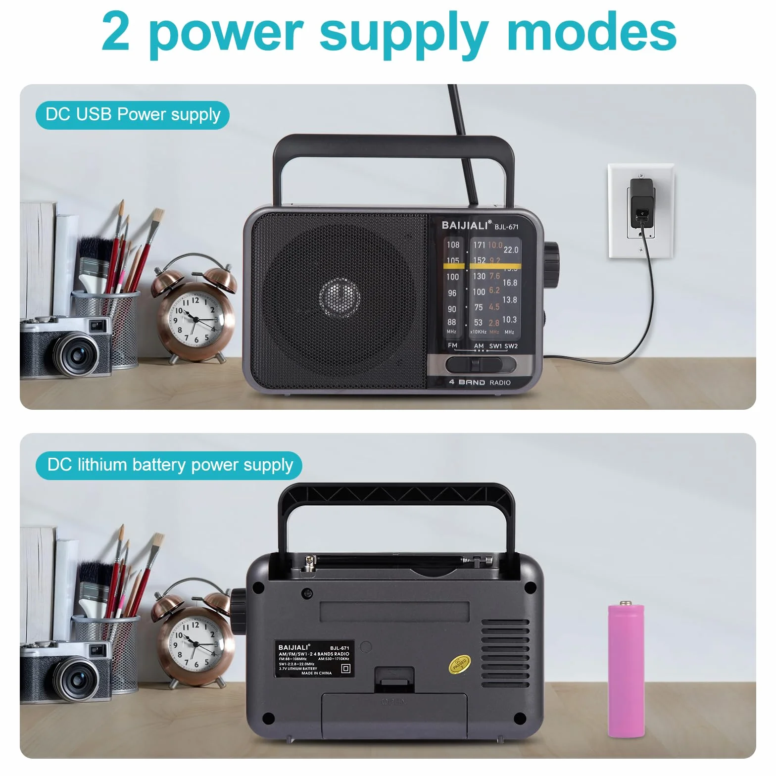 Radio Portátil Am/FM Recargable por USB-C, Altavoz Potente - Pequeña Radio de Emergencia para Interior, Exterior, Viajes y Tormentas (Modelo BJL-671)