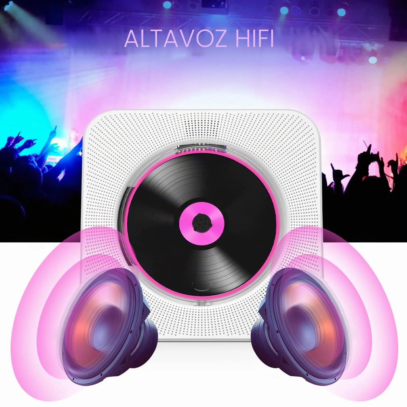 Reproductor de CD Portátil con Bluetooth y Batería 4000mAh Altavoces Radio FM Mando a Distancia