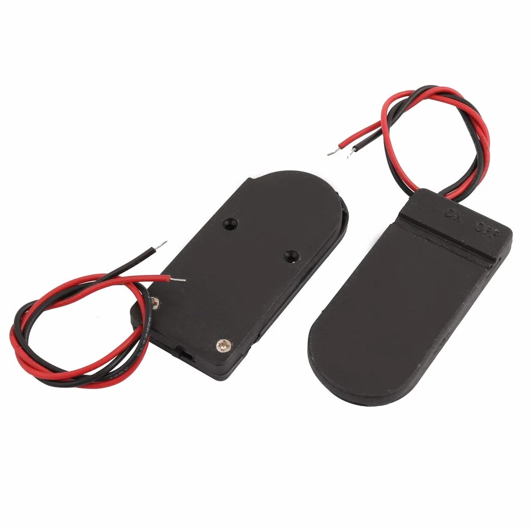 sourcing map 2x3V Caja plástico Pila botón Pila botón Soporte Caso w Interruptor 2pcs