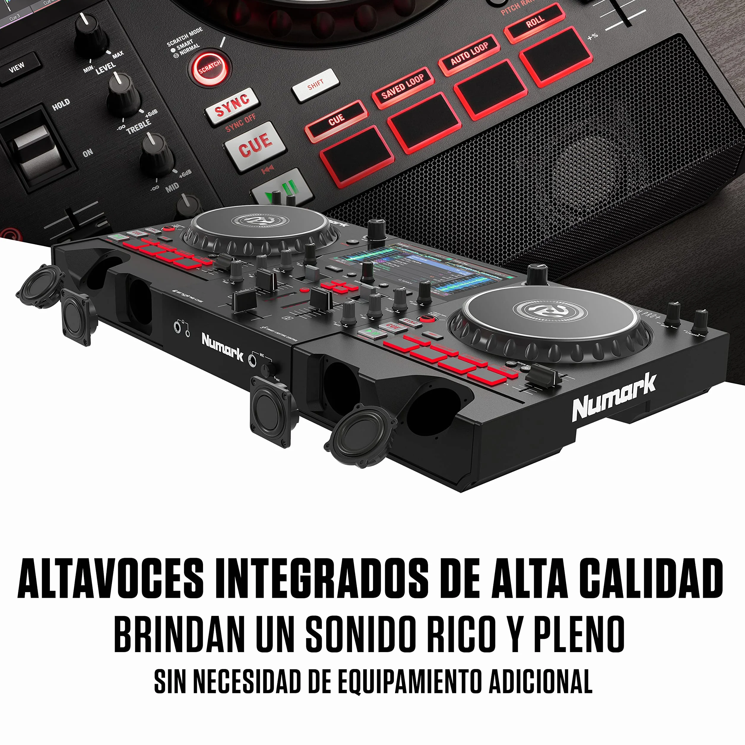 Numark Mixstream Pro+ Controlador DJ, separación de stems, 2 decks, streaming por wifi, mezclador, pantalla táctil 7" y altavoces; Serato y Virtual DJ