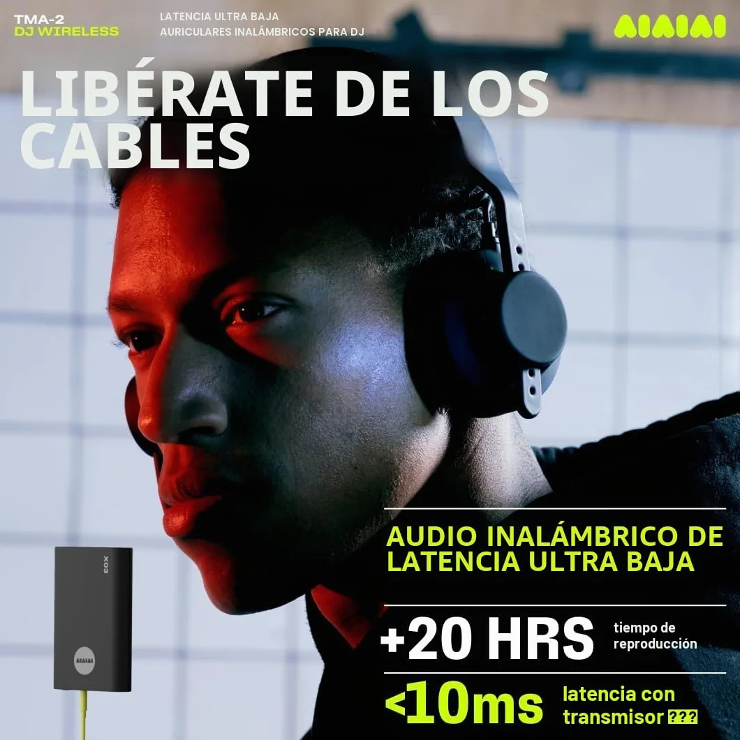 Aiaiai TMA-2 DJ Wireless - Auriculares DJ inalámbricos con latencia ultrabaja, +20h de batería, diseño Ligero y Resistente, Almohadillas de Alto Aislamiento y Bluetooth