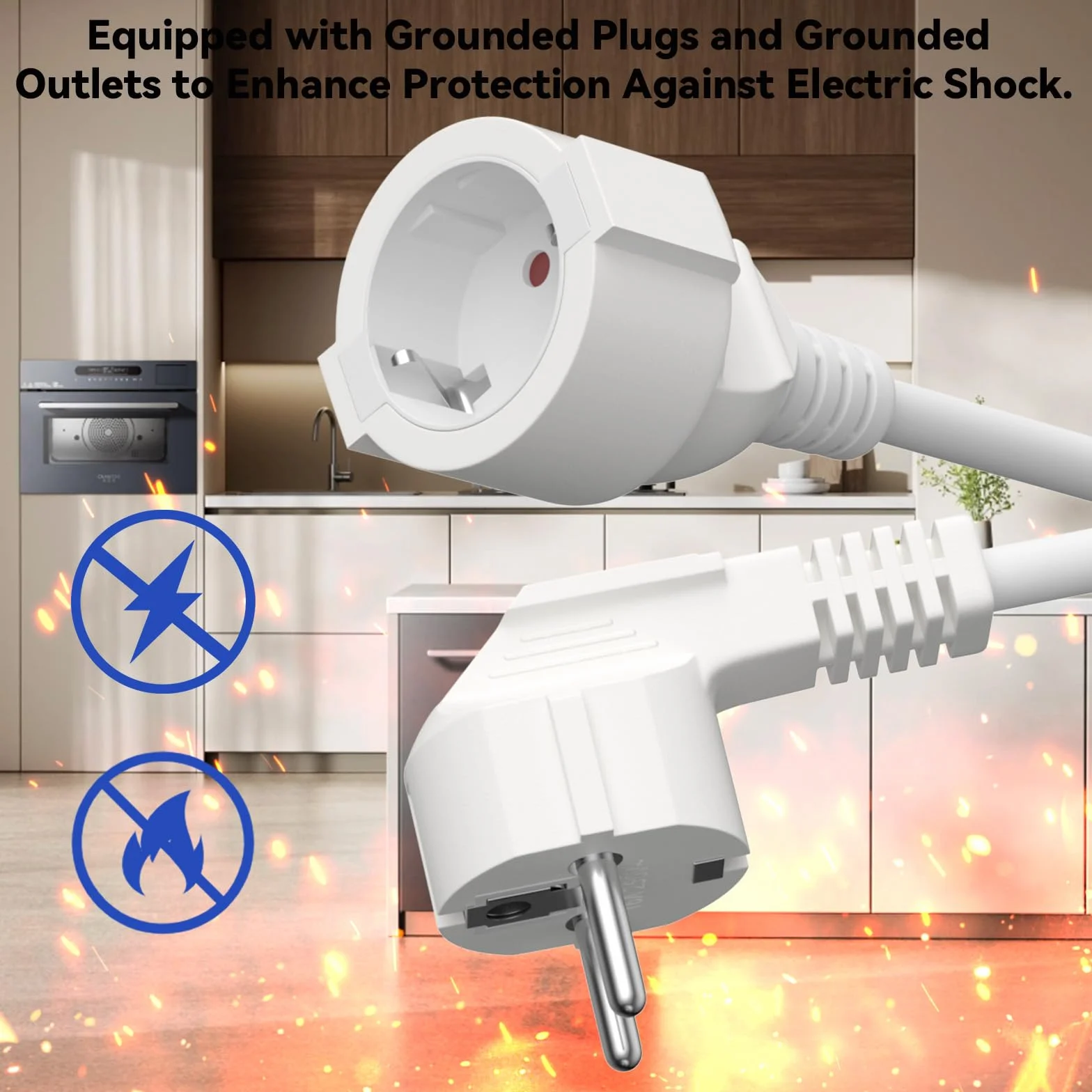 Prolongador Eléctrico 250V 16A 3680W H05VV-F 3G1.5mm² Cable de Extensión 0.5M