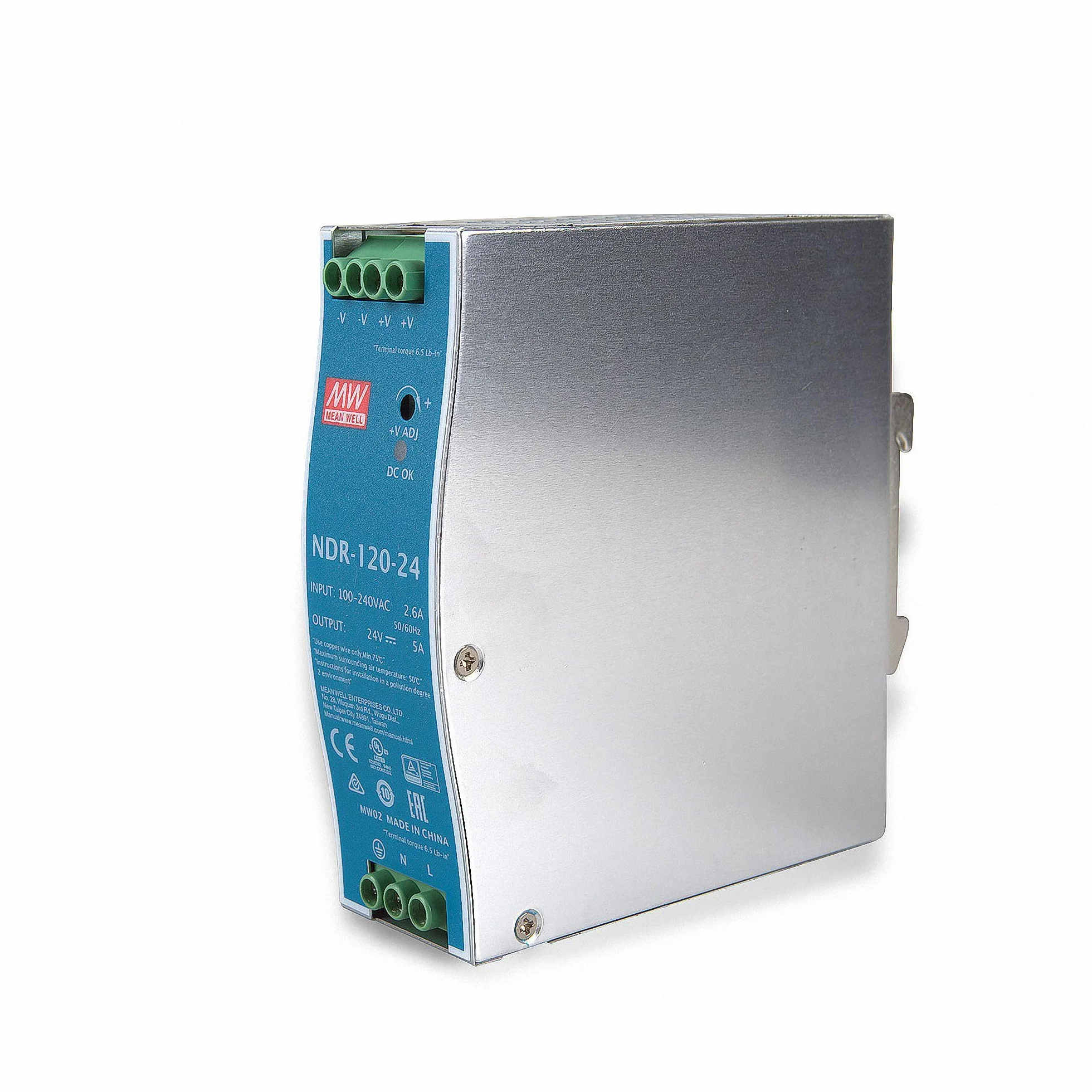 MeanWell NDR-120-24 - Fuente de alimentación (120 W, 24 V, 5 A, DIN-Rail)