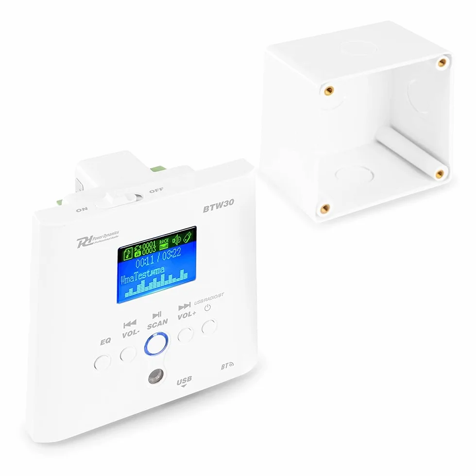 Power Dynamics BTW30SET Sistema de Audio de Pared 2 Altavoces Techo 5" 15W Blanco FM USB Amplificador Clase D