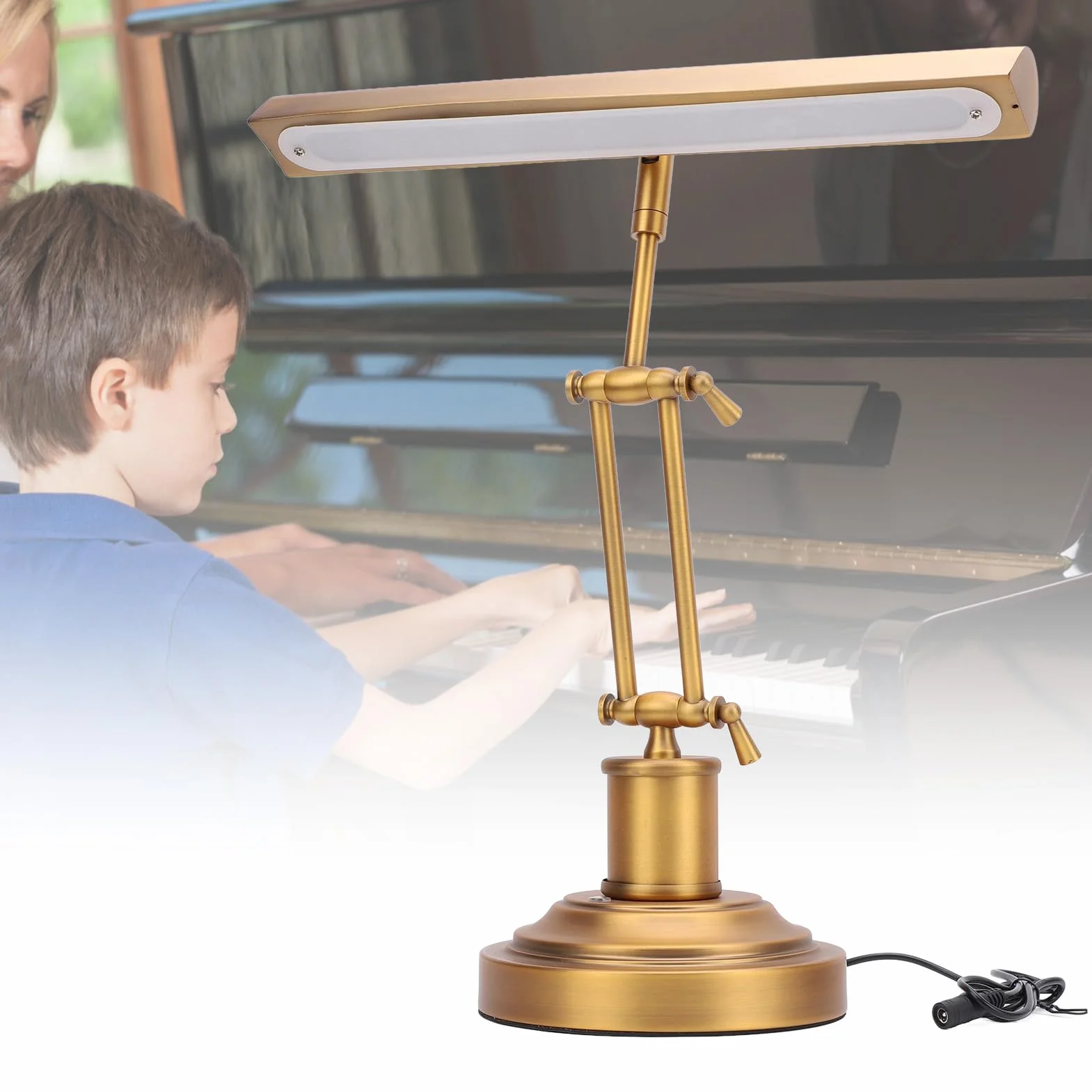 Dpofirs Lámpara de Piano Inclinada Retro, Cuidado de los Ojos con Luz de Piano de 12 W con Brazo Doble, 3000 K a 6000 K, Luz de Atril 85 CRI para Pianos (Enchufe de la UE)