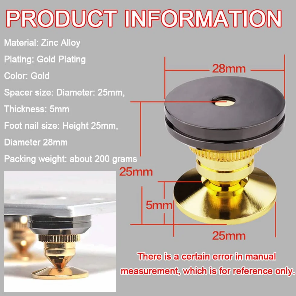 Puntas de Aleación de Zinc para Altavoces, Soportes Antivibración, Almohadilla de Base de Choque 4PCS