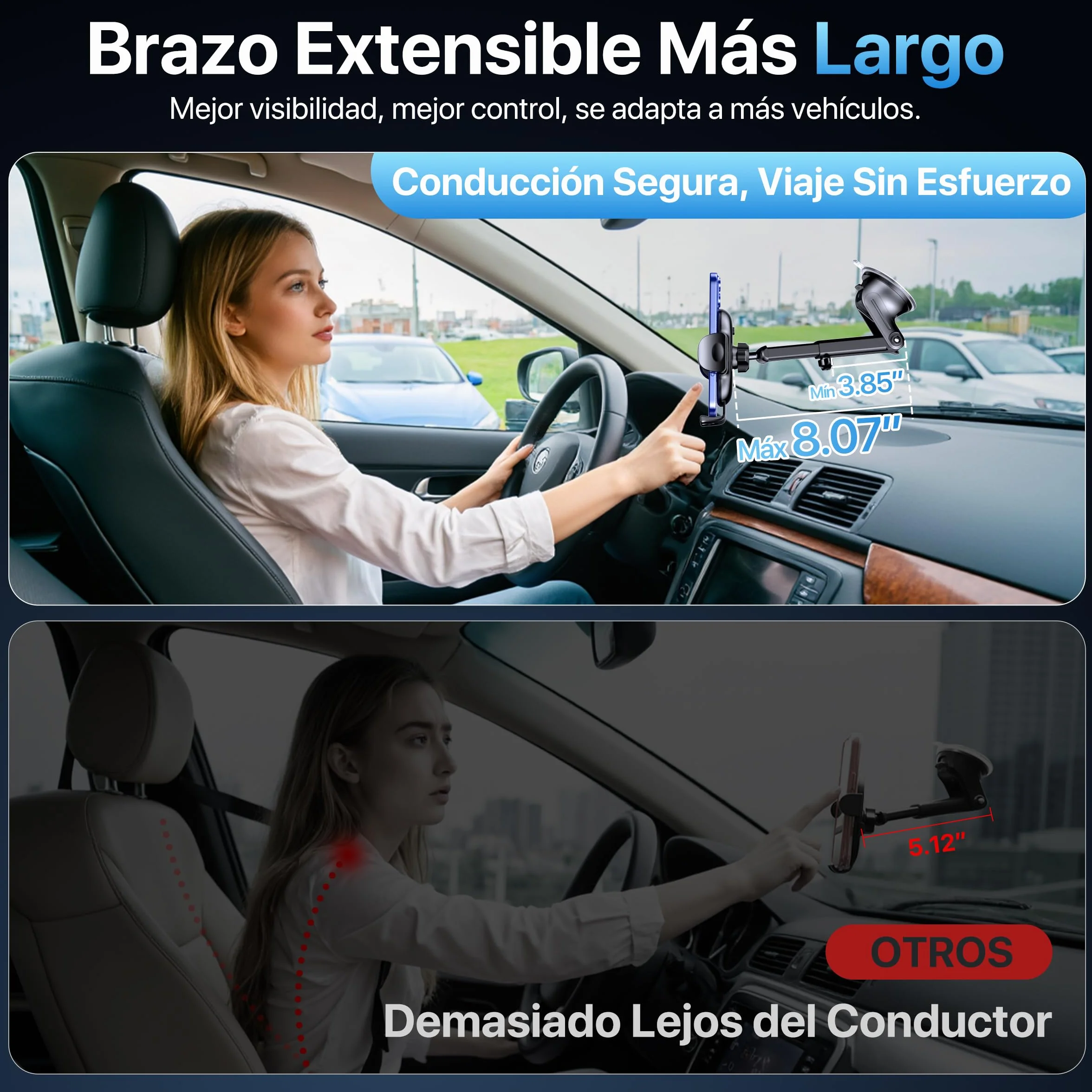 Miracase Soporte Movil Coche [Potente Ventosa& Gancho Doble Metálico] 3 in 1 Suporte Telemovel Carro para Parabrisas/Salpicadero/Ventilación de Aire, Soporte Teléfono Coche Universal para Smartphone
