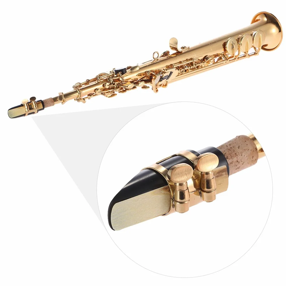 Btuty Saxofón soprano recto de latón Bb B Flat Natural Shell Key Carve Pattern con bolsa de transporte, guantes, paño de limpieza, correa, varilla de limpieza