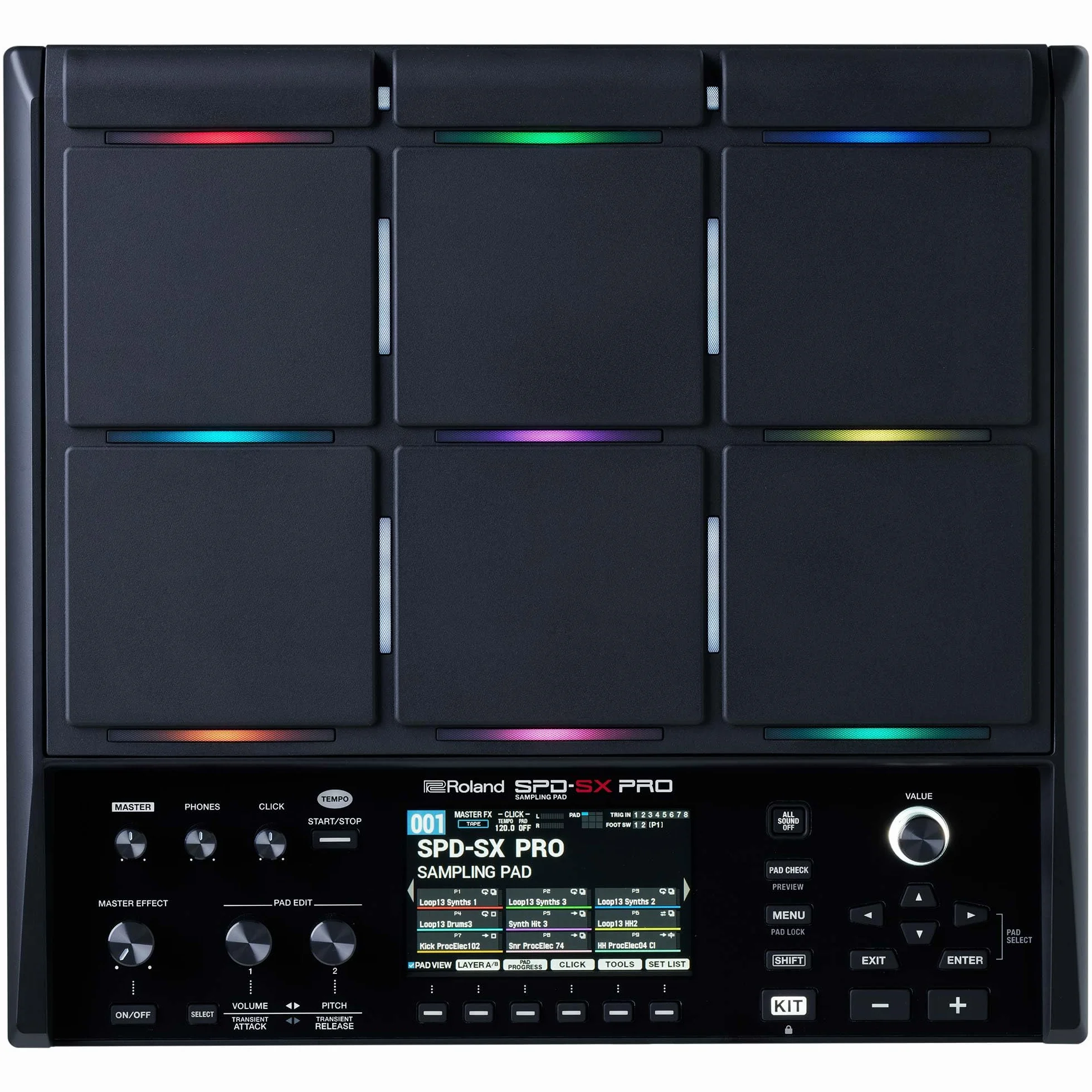 Roland SPD-SX PRO Pad de sampleo | El pad de sampleo estrella para baterías y otros músicos | 9 superficies activas, 8 entradas para disparadores externos, pantalla a color, LED de pad personalizables
