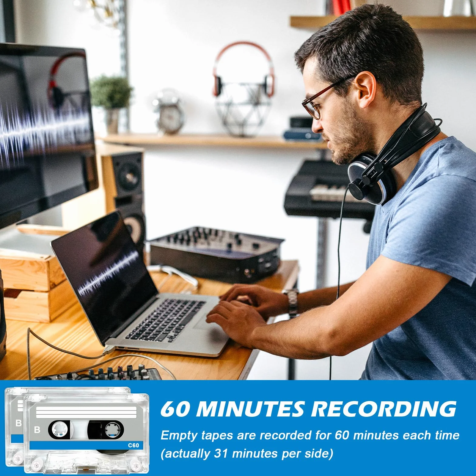 Cassettes de Audio Vacíos 60 min, 10 Unidades para Grabación y Conferencias
