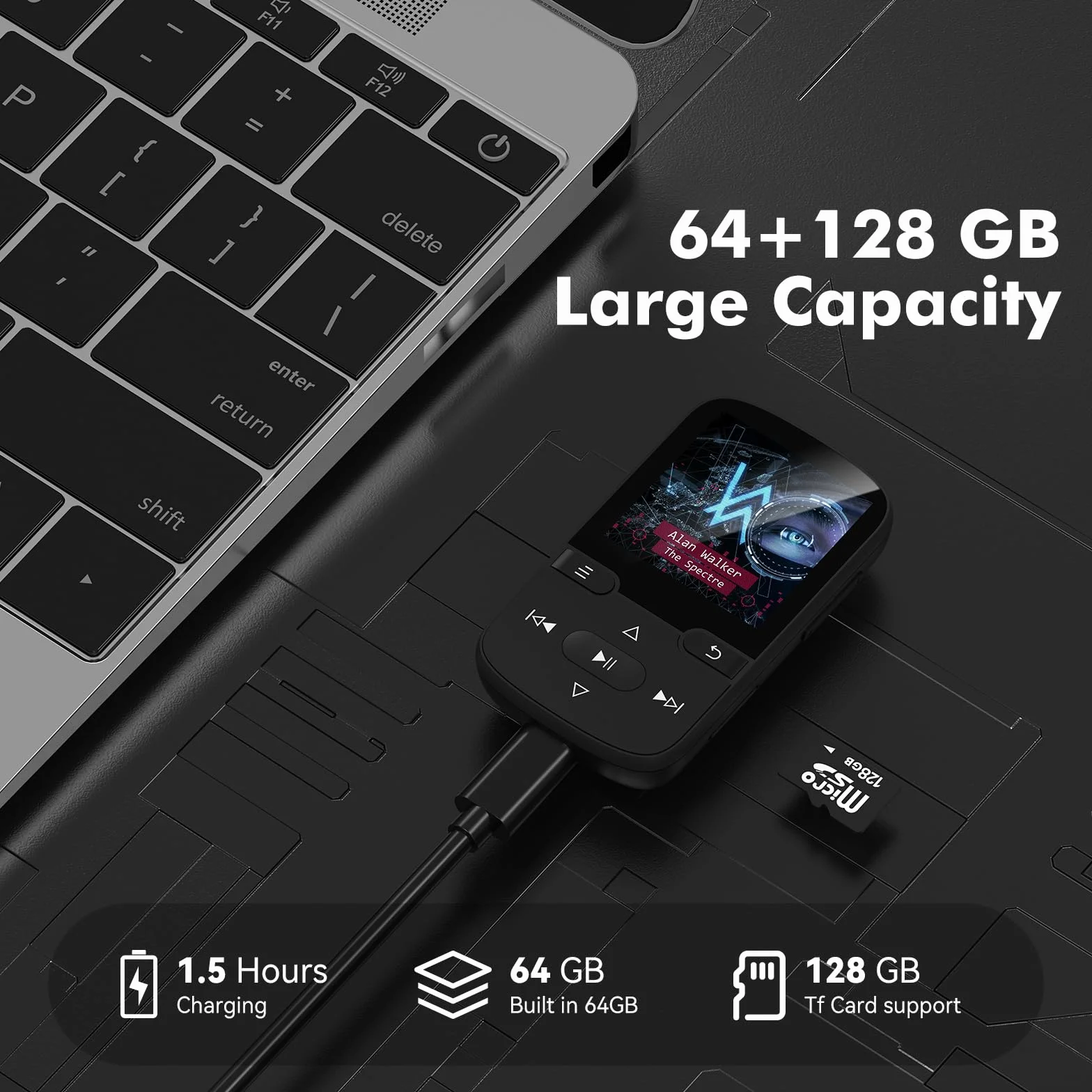 Reproductor MP3 Bluetooth 5.3 con Clip, Radio FM, Grabadora de Voz, 64GB, Deportes