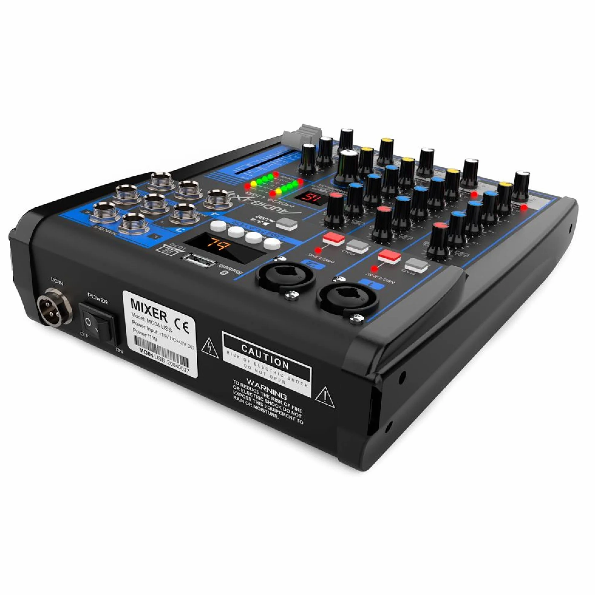 Audibax MG04 USB Mesa Mezclas con 4 Canales Bluetooth, MP3, USB Rec y Efectos