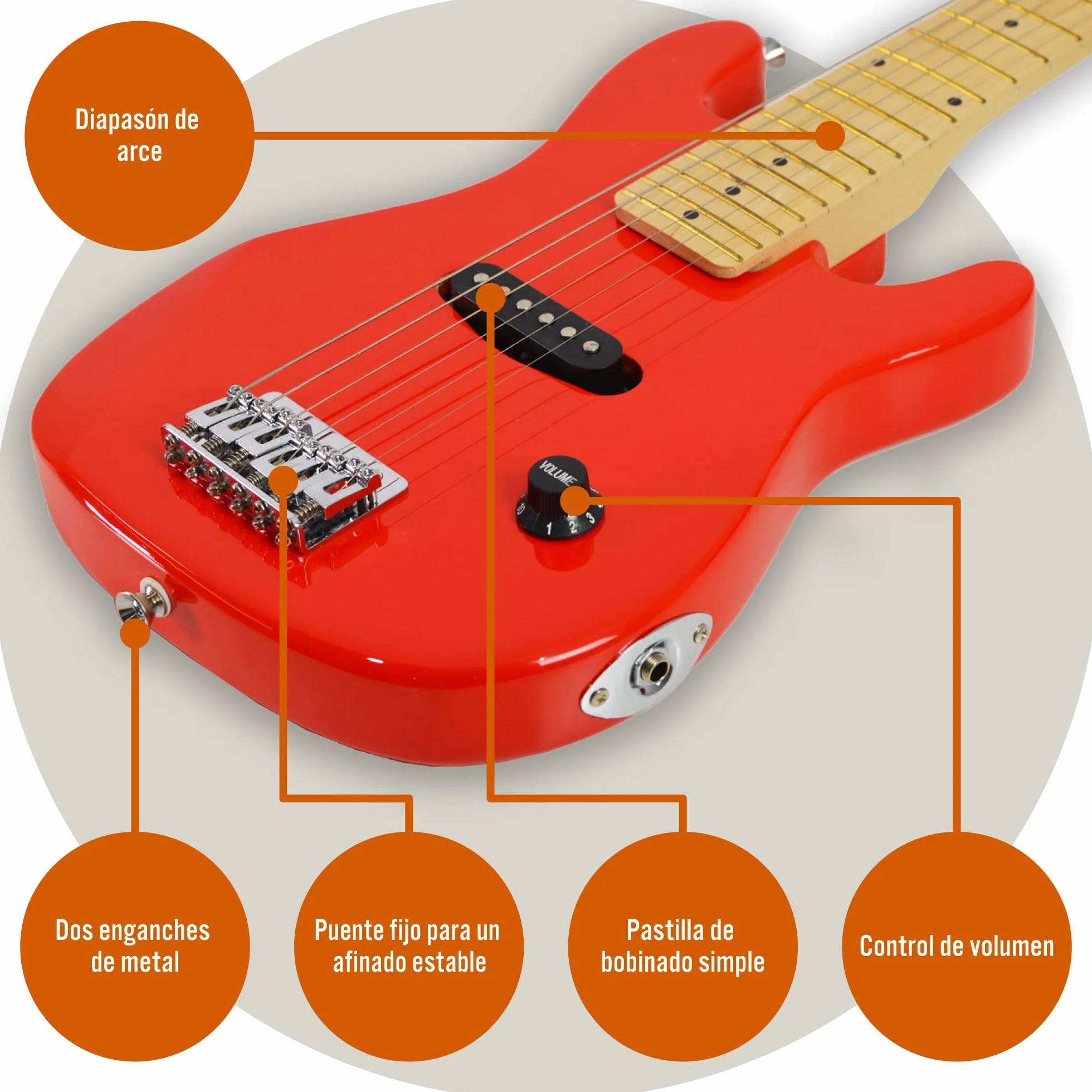 3rd Avenue Pack de guitarra eléctrica de tamaño 1/4 para niños principiantes de 3rd Avenue, amplificador portátil de 5 W, cable, funda de transporte, púas y correa, Rojo
