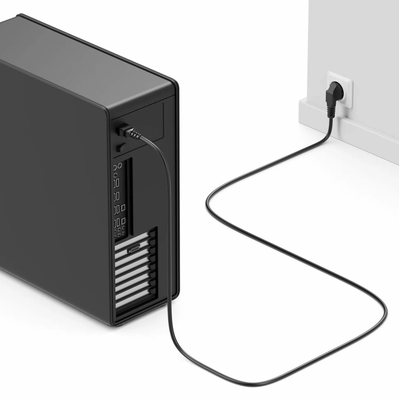 deleyCON 2m Cable Alimentación Tipo F (CEE 7/7) 90° Acodado a C13 Hembra Negro