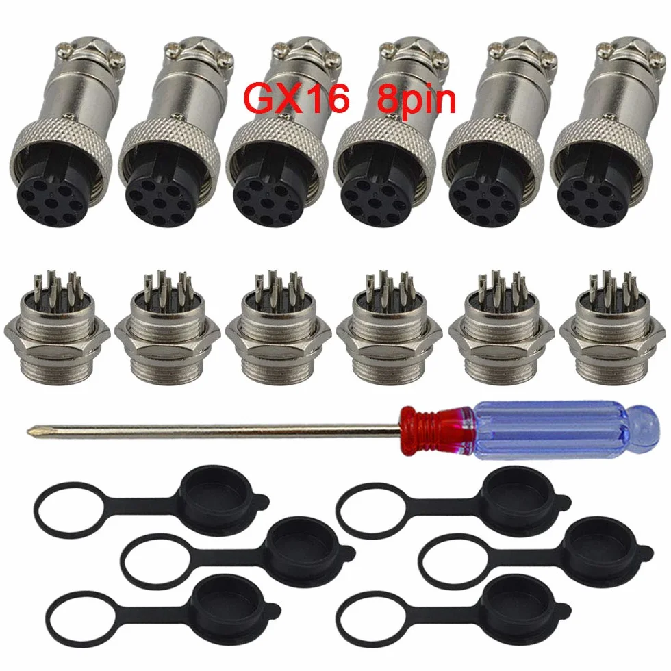 GX16 8-Pin Aviación Conector Metal 5A 16mm Macho Hembra con Tapa Protectora