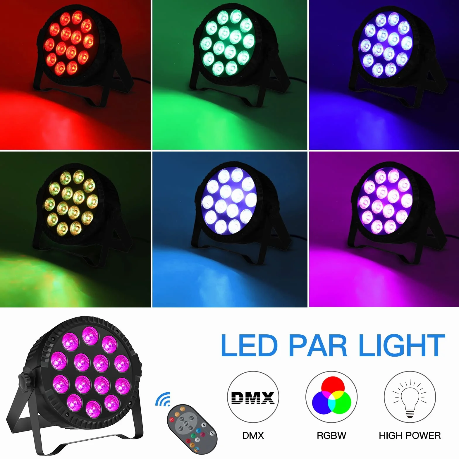 4PCS RGBW Focos LED Par, HOLDLAMP 84W Luz de Escenario con Modo de Activación de Sonido y Control Remoto, DMX 4/8CH Luces Discoteca para DJ Fiesta Cumpleaños Bar Club