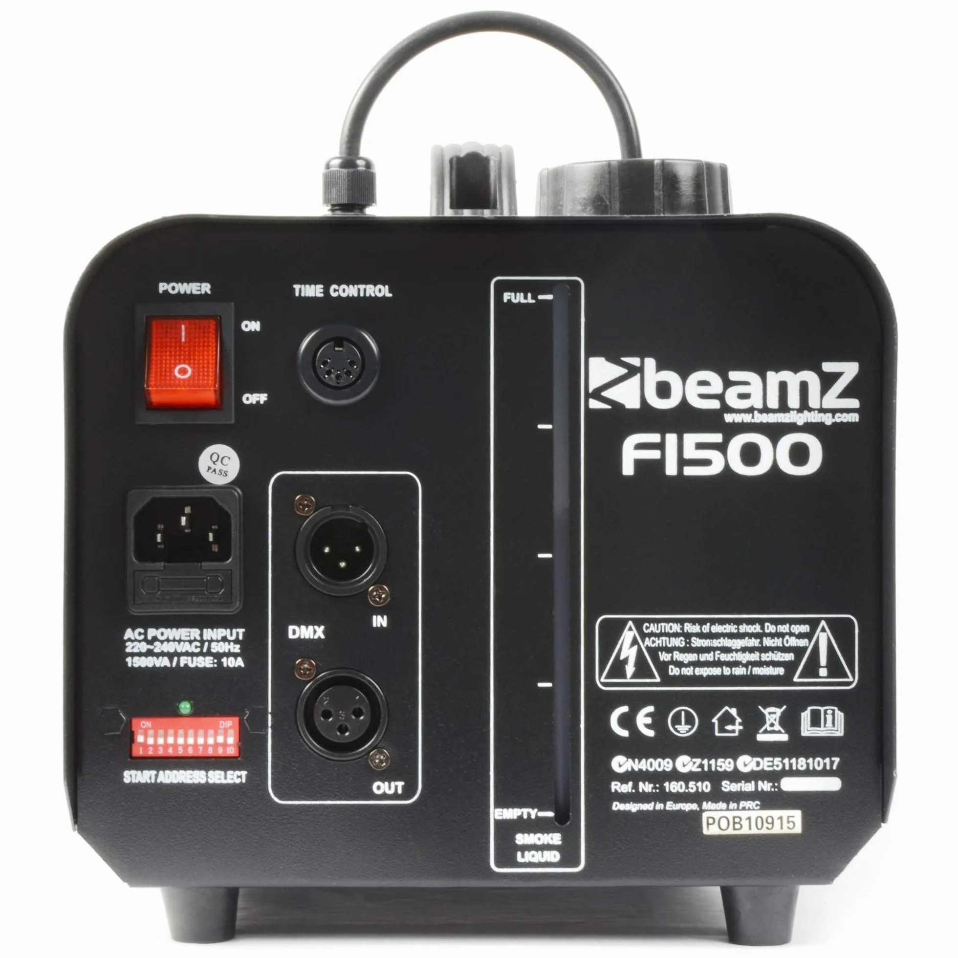 BeamZ F1500 Máquina de humo 1500W con mando a distancia, maquina de humo, compatible con DMX, temporizador, función de intervalo, máquina de niebla para generar constantemente niebla en los escenarios