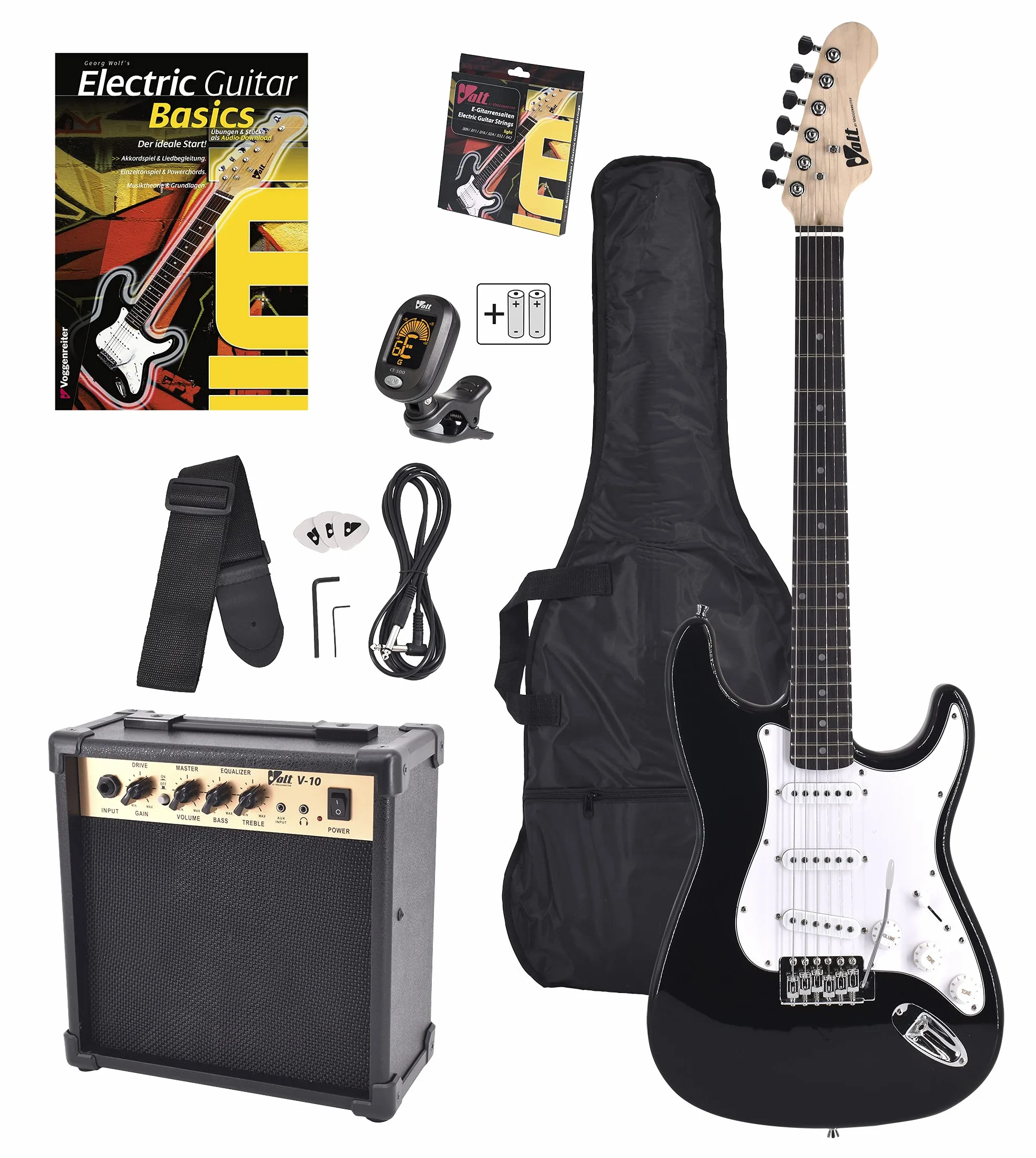 Volt EG100 E-Guitar Set - Set básico con guitarra eléctrica, amplificador, guía de aprendizaje y accesorios