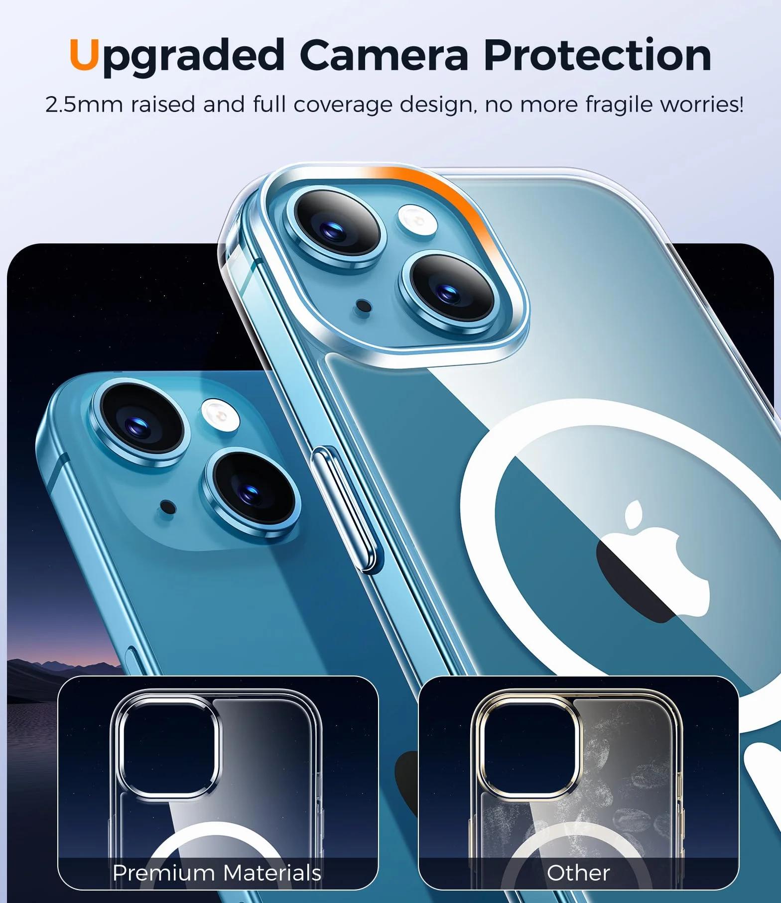 Qasyfanc Funda Magnética para iPhone 13/iPhone 14 Compatible con MagSafe con 2 Piezas Cristal Templado, Protección para cámara Carcasa, Anti-Amarillo Anti-Arañazos Caso, Transparente