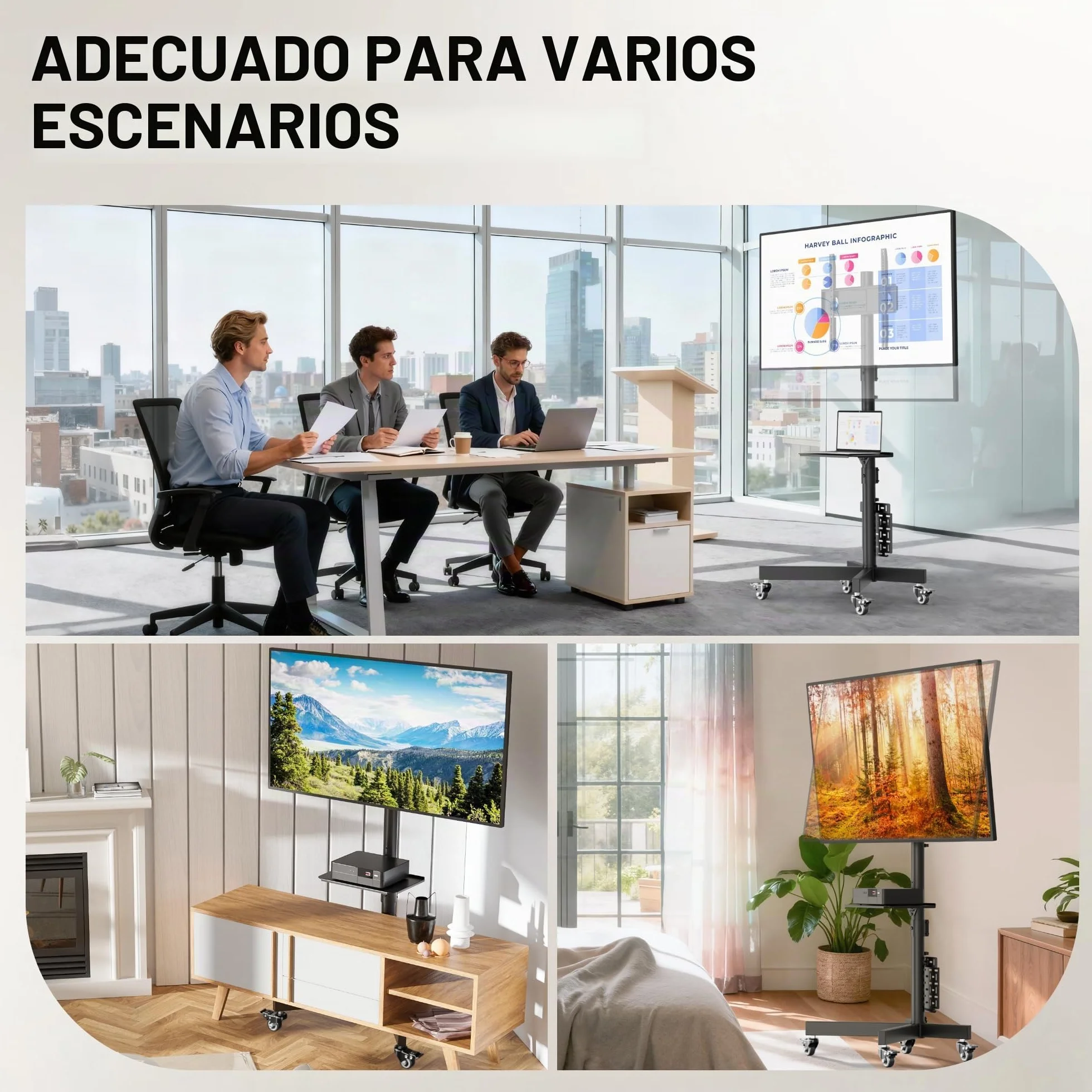 BONTEC Soporte TV de Suelo con Ruedas para Pantallas 23"-60" Carga máx. 40 kg Ajuste de Altura y Ángulo