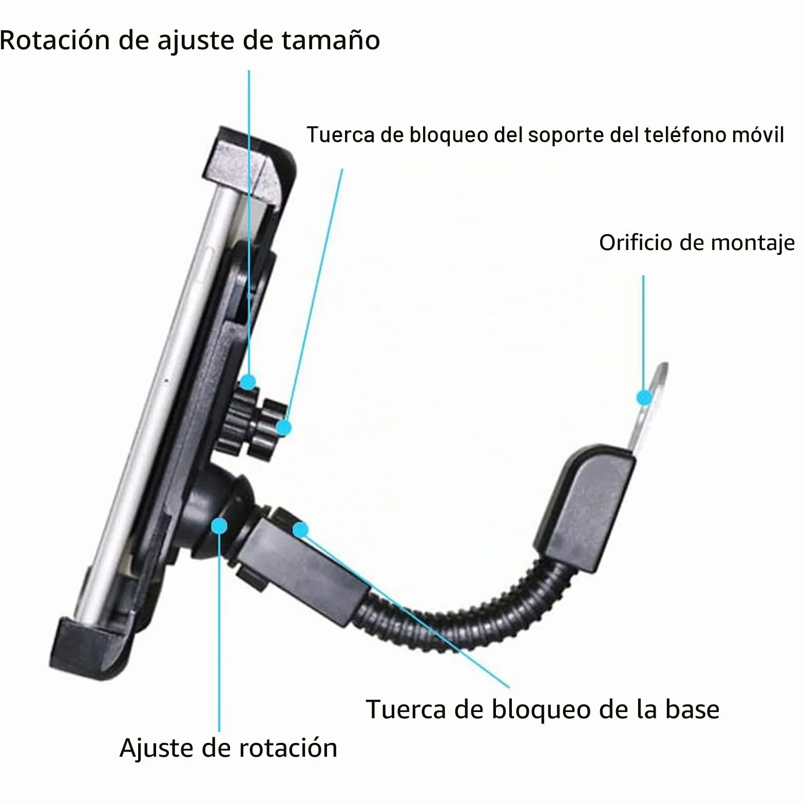 Soporte de Móvil para Motocicleta, Soporte para Teléfono 360 ° Giratorio, Soporte para Moviles Inteligentes de Maximo 6.3 Pulgadas para Teléfono Móvil Universal
