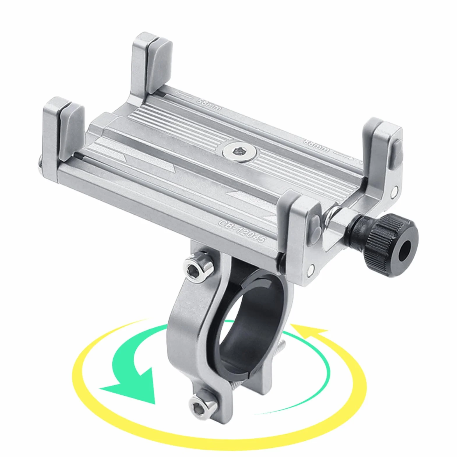 Soporte Móvil Bicicleta Aluminio, Porta Celular Manillar 360º, Pinza 4 Garras Universal para Moto Scooter, Compatible Android