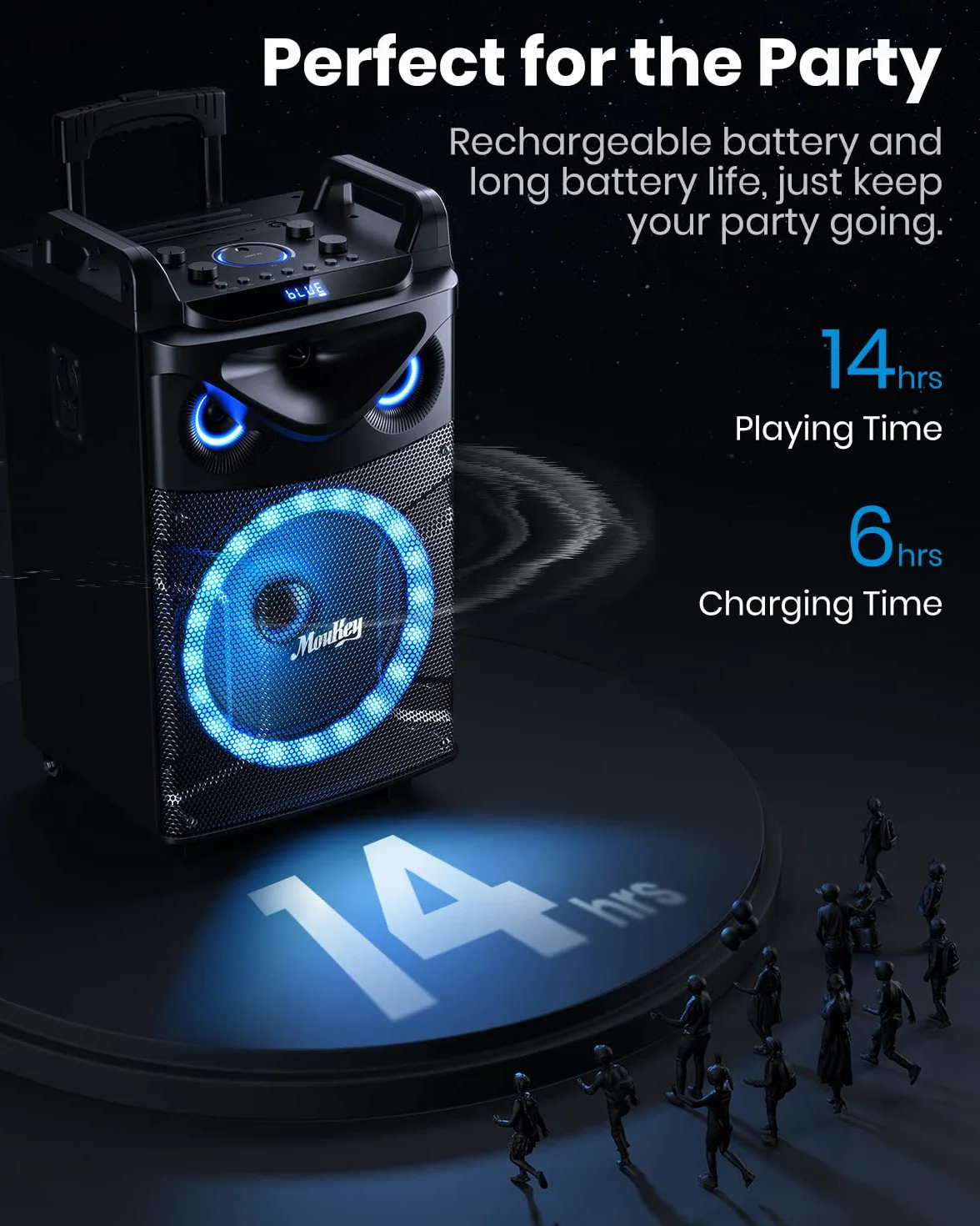 Moukey Altavoz Karaoke con 2 Micrófonos Inalámbricos, Máquina de Karaoke Bluetooth Portátil con Luces de Fiesta, Ajuste de eco/agudos/graves, 12" Woofer Sistema PA Soporte TWS/REC/AUX IN/MP3/USB/TF/FM