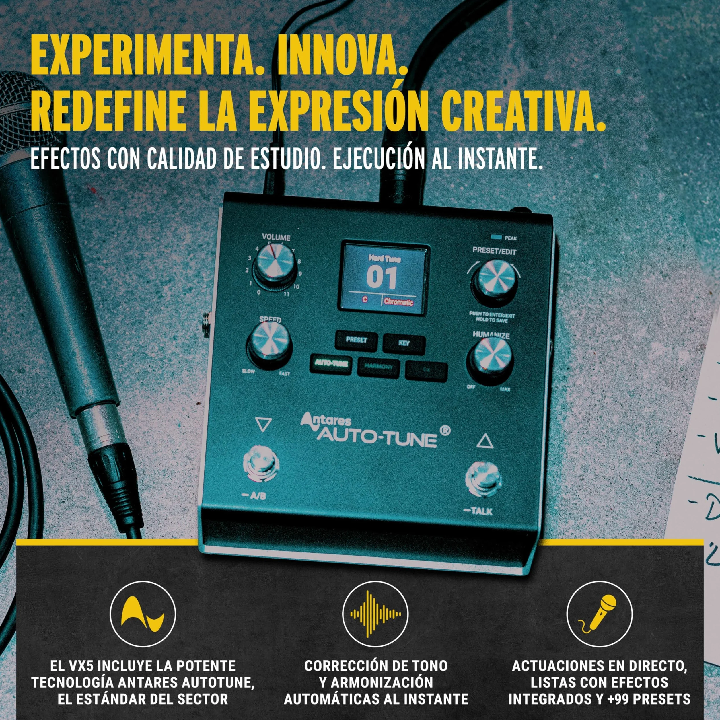 HeadRush VX5 - Pedal de Efectos Vocales con Antares AutoTune para Armonía vocal con Corrección de Tono Instantánea y Entrada para Micrófono y Guitarra