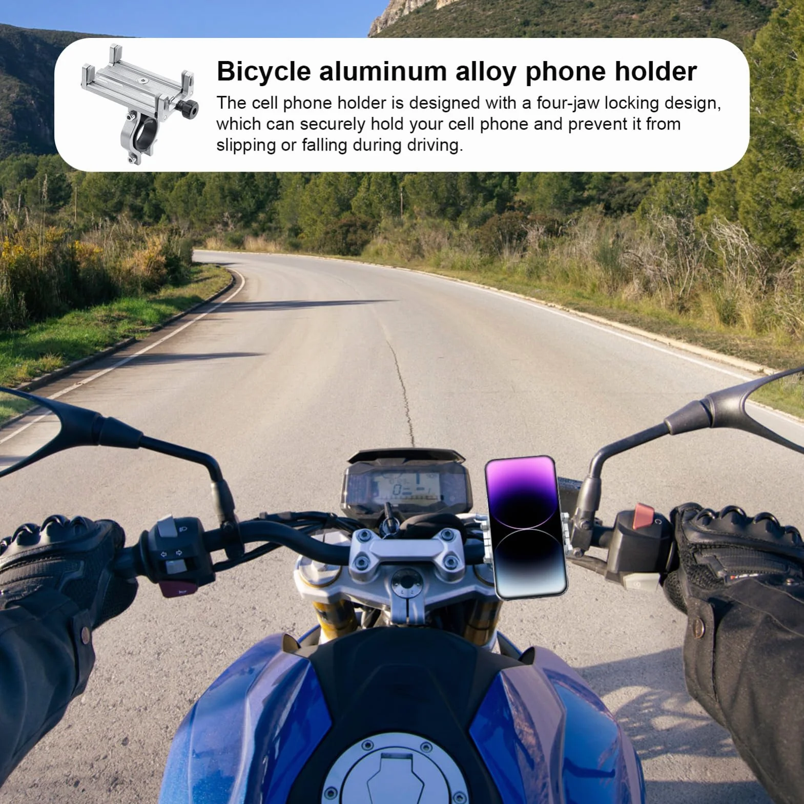 Soporte Móvil Bicicleta Aluminio, Porta Celular Manillar 360º, Pinza 4 Garras Universal para Moto Scooter, Compatible Android