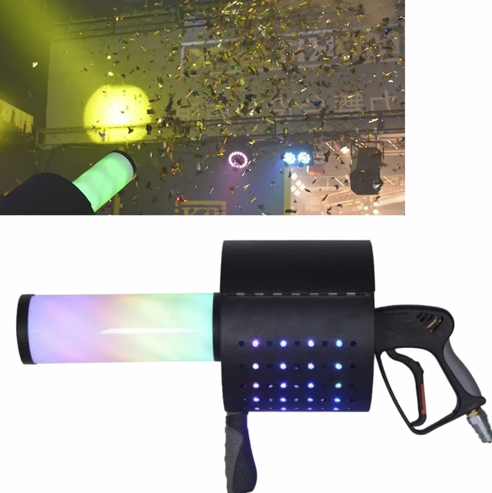 VIDECOR Máquina de Confeti de Cañón de CO2 de Mano, Pistola de Confeti de 7 Colores LED, Máquina de Chorro de CO2, Pistola de Confeti Portátil para Discoteca, Fiesta, Boda, Bares,